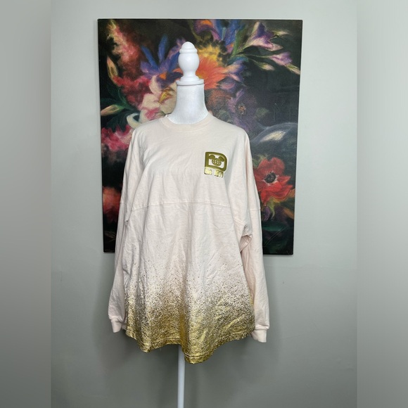 Disney WDW Golden Logo Pink & Gold Spirit Jersey Top L Limited Glittery Sprinkle - Picture 3 of 10